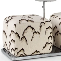 Ottomano a due posti Bon Bon in tessuto marrone e bianco con tavolino*Sitia Outlet