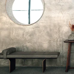 Panca Minerva in pelle verde con base metallica curva*Borzalino Outlet