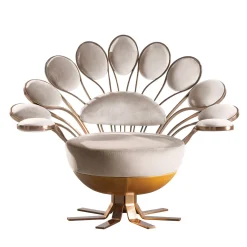 Pavone Poltrona in Tessuto Bianco e Petalo in Ottone*Visionnaire Discount