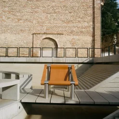 Poltrona Eso in Acciaio & Cuoio Pieno Fiore Naturale by Andrea Tognon*Mingardo Clearance