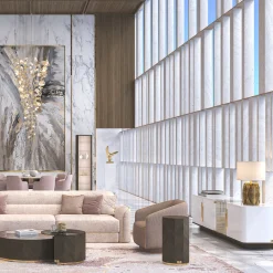 Poltrona girevole beige con finiture dorate*Morello Gianpaolo Online