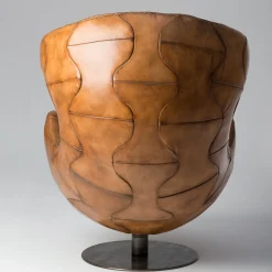 Poltrona girevole Pelè in pelle Crust marrone chiaro patinata a mano*Mantellassi 1926 Online