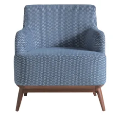 Poltrona imbottita di colore azzurro con piedi in noce canaletto*Annibale Colombo New