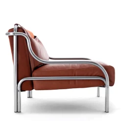 Poltrona Stringa 1963 in pelle marrone e acciaio di Gae Aulenti*Exteta Discount