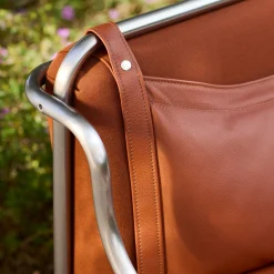 Poltrona Stringa 1963 in pelle marrone e acciaio di Gae Aulenti*Exteta Discount