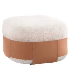 Pouf Bouclé Beige SUMO con Tasca in Cuoio*Morica Design