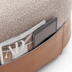 Pouf Bouclé Beige SUMO con Tasca in Cuoio*Morica Design