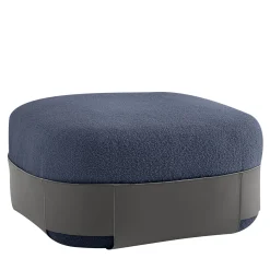 Pouf Bouclé Blu SUMO con Tasca in Cuoio*Morica Design Online