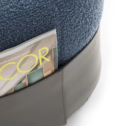 Pouf Bouclé Blu SUMO con Tasca in Cuoio*Morica Design Online