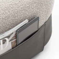 Pouf Bouclé Grigio SUMO con Tasca in Cuoio #2*Morica Design Clearance