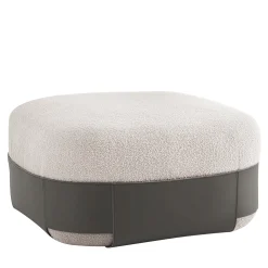 Pouf Bouclé Grigio SUMO con Tasca in Cuoio #1*Morica Design Clearance