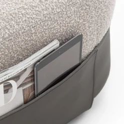 Pouf Bouclé Grigio SUMO con Tasca in Cuoio #1*Morica Design Clearance