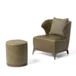 Pouf cilindrico Agostina pelle verde oliva*Mantellassi 1926 Discount