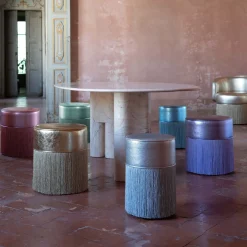 Pouf in pelle metallizzata argento brillante di Lorenza Bozzoli*Lorenza Bozzoli Couture Discount