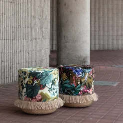Pouf Notti d'Oriente con fantasia botanica e base in cesta*Grand Tour by Vito Nesta Sale