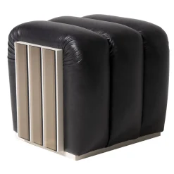 Pouf Ola con specchi in pelle nera*Mantellassi 1926 Best