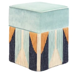 Pouf quadrato azzurro in stile Art Déco*Lorenza Bozzoli Couture Clearance