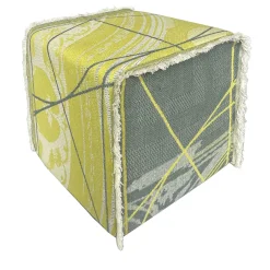 Pouf Reverso jacquard Giallo Cedro e Blu/Green Alga con frange*Effimero Barocco Discount