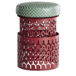 Pouf Trame piccolo rotondo rosso con cuscino verde*Da A Sale