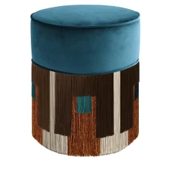 Pouf Treasure in velluto blu con frange marroni di Lorenza Bozzoli*Lorenza Bozzoli Couture Online