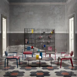 Rock4 Poltrona da salotto blu con seduta in pelle rossa di Marc Sadler*Da A Best