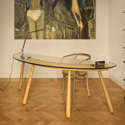 Scrivania Curva in Vetro Trasparente Boomerang di Enzo Mari*Gebrüder Thonet Vienna GmbH (GTV) – Wiener GTV Design Best