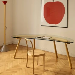 Scrivania Curva in Vetro Trasparente Boomerang di Enzo Mari*Gebrüder Thonet Vienna GmbH (GTV) – Wiener GTV Design Best