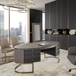 Scrivania Diamond con pelle trapuntata e base in metallo bronzato*Franco Bianchini Online