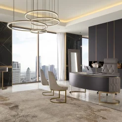 Scrivania Diamond con pelle trapuntata e base in metallo bronzato*Franco Bianchini Online