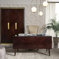 Scrivania in Eucalipto Scuro con Maniglie in Ottone*Guerra Vanni Discount