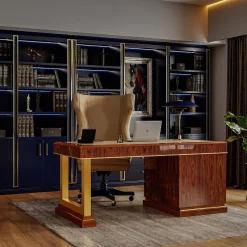 Scrivania in legno di palissandro con piano in pelle della Collezione Studio Privè*Guerra Vanni Hot