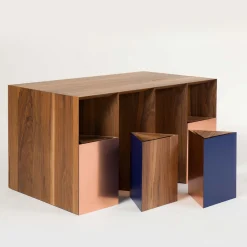 Scrivania Intarsio in noce con sgabelli triangolari*Studio Cale New