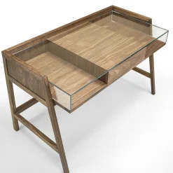 Scrivania Writing in noce massello con piano in vetro*Riva 1920