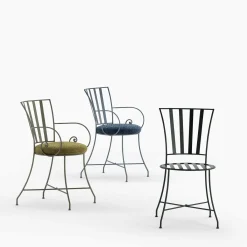 Sedia Attonita verde in ferro battuto con braccioli*Dante Negro