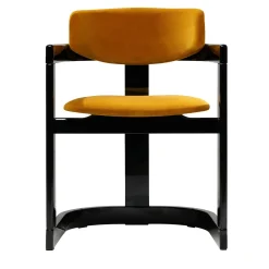 Sedia Essa in velluto giallo e legno nero lucido con intarsi in corno*Arcahorn Discount
