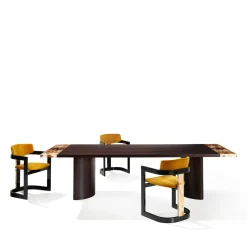 Sedia Essa in velluto giallo e legno nero lucido con intarsi in corno*Arcahorn Discount