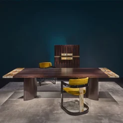 Sedia Essa in velluto giallo e legno nero lucido con intarsi in corno*Arcahorn Discount