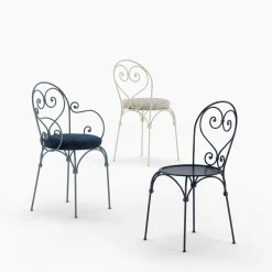 Sedia in ferro battuto blu ardesia con braccioli Inbloom*Dante Negro Clearance