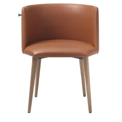 Sedia in pelle Pergy con gambe in noce e gancio per borsa*Sitia Discount