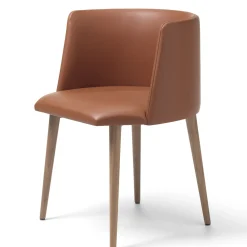 Sedia in pelle Pergy con gambe in noce e gancio per borsa*Sitia Discount