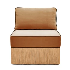 Sedia lounge modulare Lilli in tessuto beige e cognac con frange*Lorenza Bozzoli Couture New