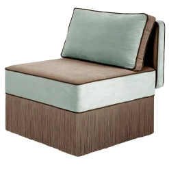 Sedia lounge modulare Lilli in tessuto azzurro chiaro e taupe con frange*Lorenza Bozzoli Couture Discount