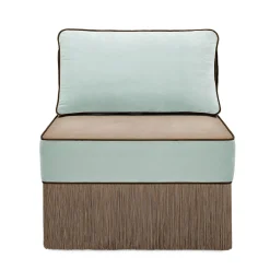Sedia lounge modulare Lilli in tessuto azzurro chiaro e taupe con frange*Lorenza Bozzoli Couture Discount