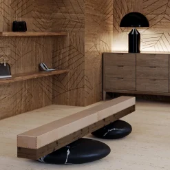 Seduta Pavé Log con basi Big Oval in Nero Marquina e copertura in Cuoio Naturale*Kreoo Outlet