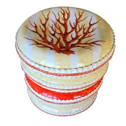 Seduta scultorea 4 cuscini gialla con decorazione in corallo rosso*Ceramiche Ceccarelli Online