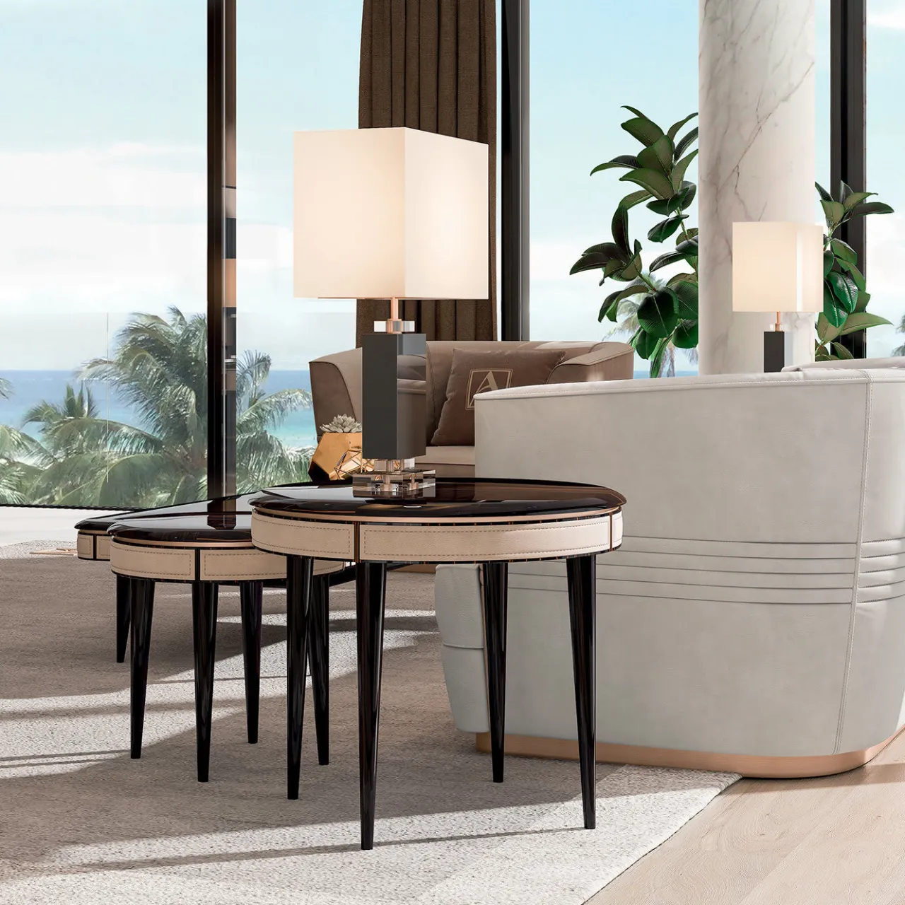 Set di 3 tavoli da pranzo in ebano*Volpi