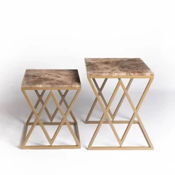 Set di 2 tavolini Emperador in marron Stromboli e Vulcano*La Sartoria del Marmo by Lombardi Marmi Sale