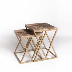 Set di 2 tavolini Emperador in marron Stromboli e Vulcano*La Sartoria del Marmo by Lombardi Marmi Sale