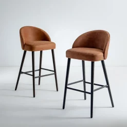 Sgabello Alto LV 101 S in Pelle Nabuk con Gambe in Legno Tinto*Laura Meroni Outlet