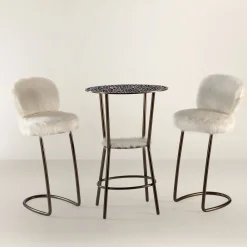 Sgabello anni '70 in pelliccia bianca*Galbiati Fratelli New